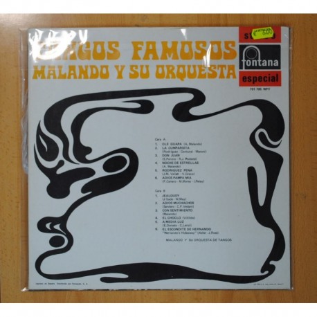 MALANDO Y SU ORQUESTA TANGOS FAMOSOS - LP