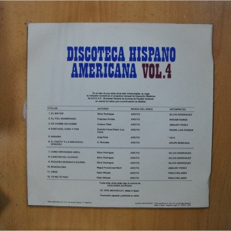 VARIOS - DISCOTECA HISPANO AMERICANA VOL 4 - LP
