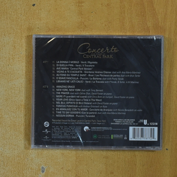 ANDREA BOCELLI - CONCERTO ONE NIGHT IN CENTRAL PARK - CD