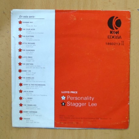 LLOYD PRICE - PERSONALITY / STAGGER LEE - SINGLE