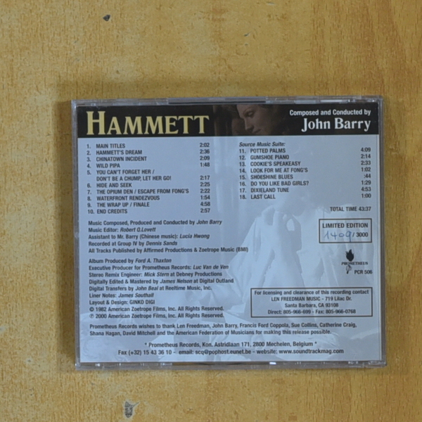 JOHN BARRY - HAMMETT - CD