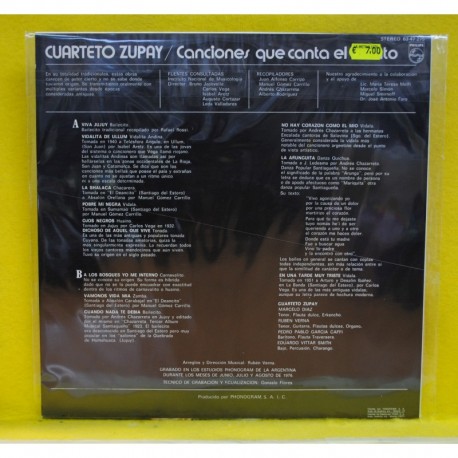 CUARTETO ZUPAY - CANCIONES QUE CANTA EL VIENTO - LP
