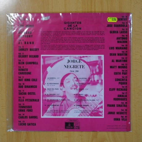 JORGE NEGRETE - SERIE GIGANTES DE LA CANCION VOL 29 - LP
