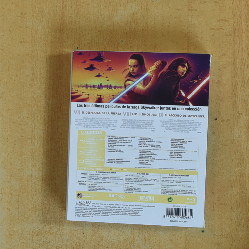 STAR WARS EL DESPERTAR DE LA FUERZA / LOS ULTIMOS JEDI / EL ASCENSO DE SKYWALKER - BLURAY