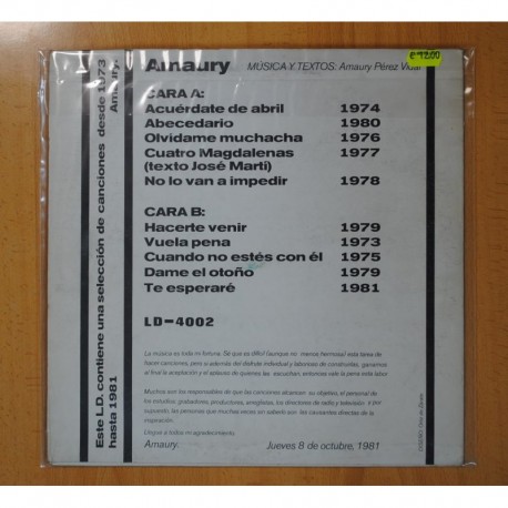 AMAURY PEREZ - 1973 / 1981 SELECCION DE EXITOS - LP