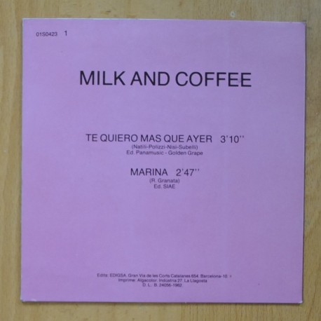 MILK AND COFFE - TE QUIERO MAS QUE AYER / MARINA - SINGLE