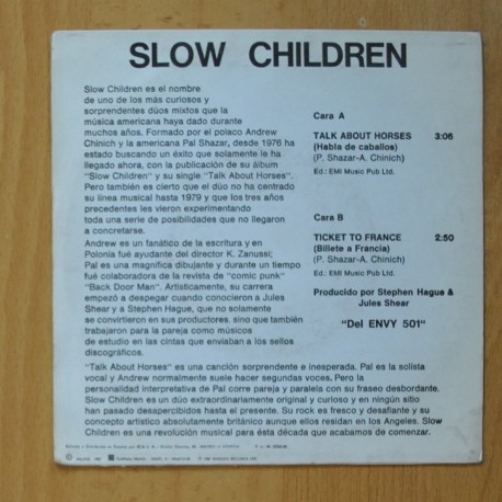 SLOW CHILDREN - TALK ABOUT HORSES / TICKET TO FRANCE