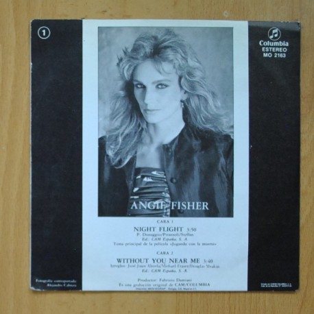 ANGIE FISHER - NIGHT FLIGHT (B.S.O. JUGANDO CON LA MUERTE ) / WITHOUT YOU NEAR ME - SINGLE