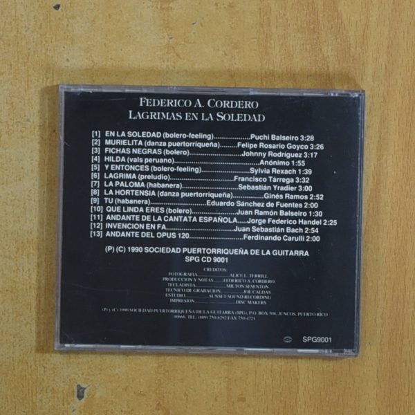 FEDERICO A CORDERO - LAGRIMAS EN LA SOLEDAD - CD