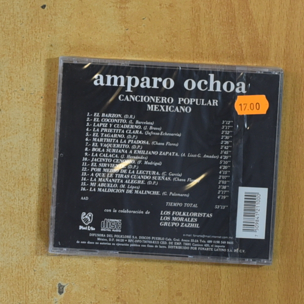AMPARO OCHOA - CANCIONERO POPULAR MEXICANO - CD