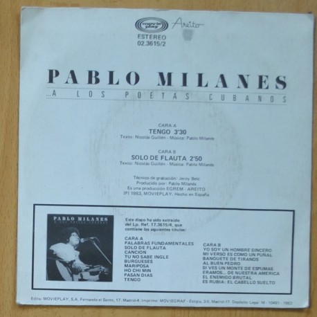 PABLO MILANES - TENGO / SOLO DE FLAUTA - SINGLE