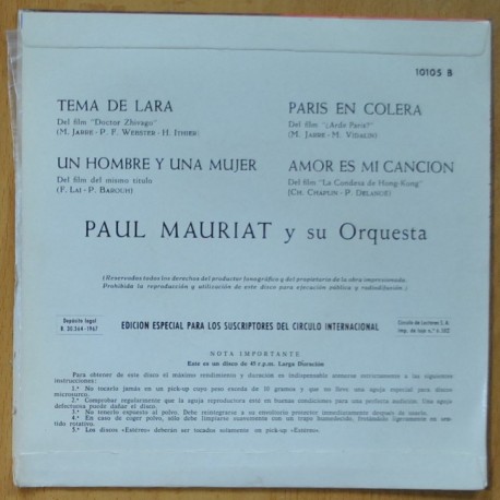 DOCTOR ZHIVAGO - TEMA DE LARA / UN HOMBRE Y UNA MUJER / Â¿ARDE PARIS? / LA CONDESA DE HONG KONG - EP