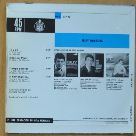 GUY MARDEL - TU Y YO / MONSIEUR PLUM / TIEMPO PERDIDO / SI HAY ANGELES - EP