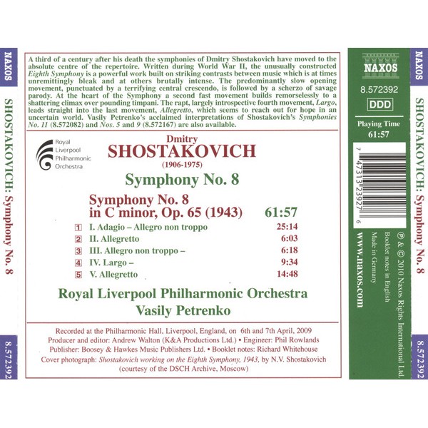 DMITRI SHOSTAKOVICH Y OTROS - SYMPHONY NO. 8 - CD (3)