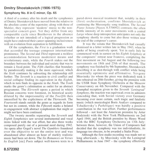 DMITRI SHOSTAKOVICH Y OTROS - SYMPHONY NO. 8 - CD (6)