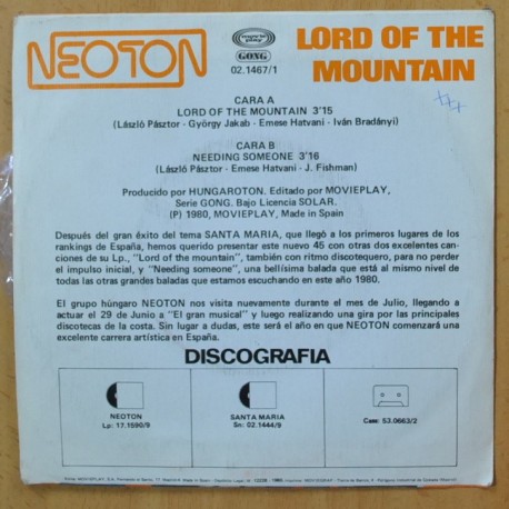NEOTON - LORD OF THE MOUNTAIN - SINGLE