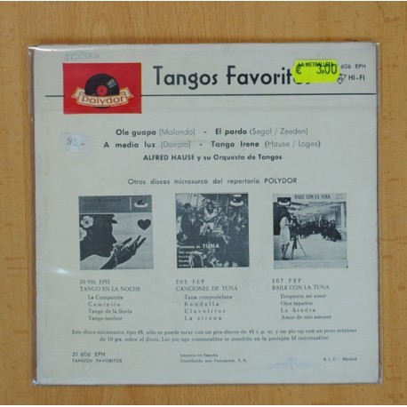 ALFRED HAUSE Y SU ORQUESTA DE TANGOS - TANGOS FAVORITOS - OLE GUAPA + 3 - EP