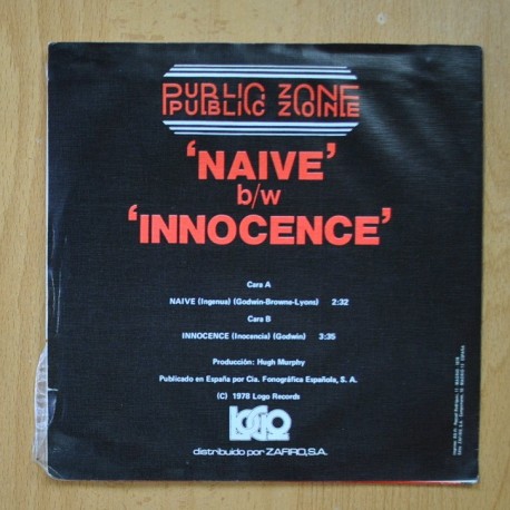 PUBLIC ZONE - NAIVE / INNOCENCE - PROMO - SINGLE