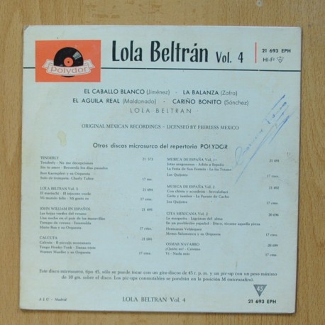 LOLA BELTRAN - EL CABALLO BLANCO + 3 - EP