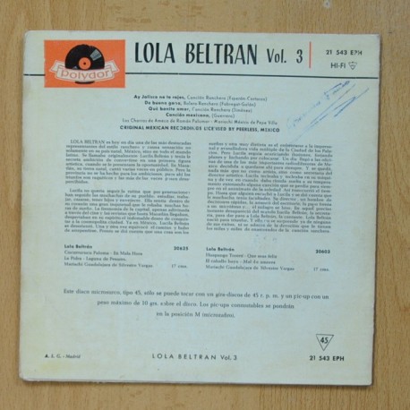 LOLA BELTRAN - AY JALISCO NO TE RAJES + 3 - EP