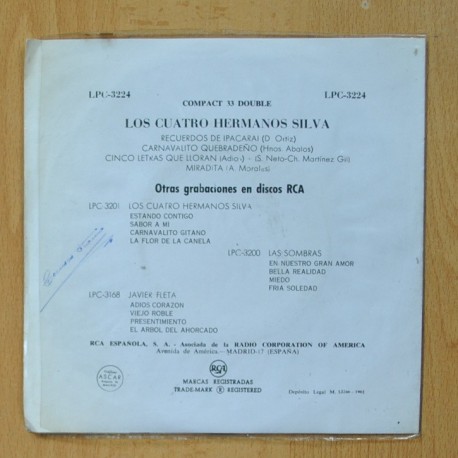 LOS CUATRO HERMANOS SILVA - RECUERDOS DE IPACARAI + 3 - EP