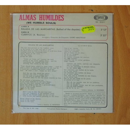 ALMAS HUMILDES - CUERVOS / BALADA DE LAS MARGARITAS - SINGLE