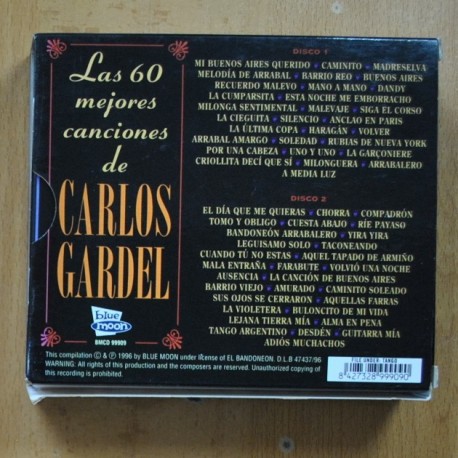 CARLOS GARDEL - LAS 60 MEJORES CANCIONES DE CARLOS GARDEL - 2 CD