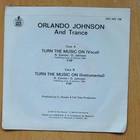 ORLANDO JOHNSON AND TRANCE - TURN THE MUSIC ON - SINGLE