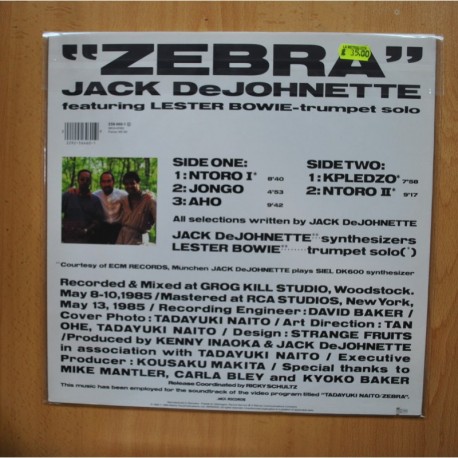 JACK DEJOHNETTE DEATURING LESTER BOWIE - ZEBRA - LP