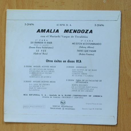 AMALIA MENDOZA - SIN MAÑANA NI AYER + 3 - EP