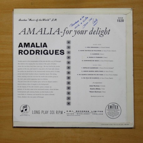 AMALIA RODRIGUES - FOR YOUR DELIGHT - LP