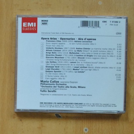 CALLAS - OPERA ARIAS - CD