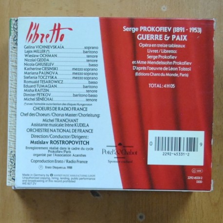 PROKOFIEV - GUERRE & PAIX WAR AND PEACE - CD