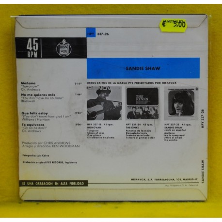 SANDIE SHAW - TOMORROW + 3 - EP