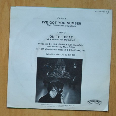 NICK GILDER - I VE GOT YOU NUMBER / ON THE BEAT - SINGLE