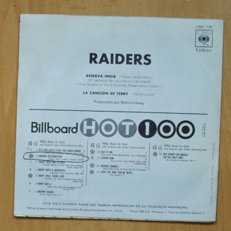 THE RAIDERS - INDIAN RESERVATION - SINGLE