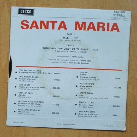 SANTA MARIA - ELLE / DONNE MOI TON COEUR ET TA FLEUR - SINGLE