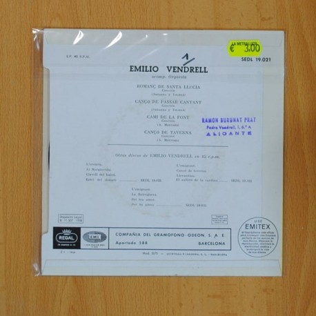 EMILIO VENDRELL - ROMANÃ DE SANTA LUCIA + 3 - EP