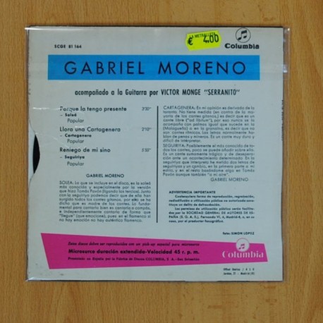 GABRIEL MORENO - PORQUE LA TENGO PRESENTE + 2 - EP
