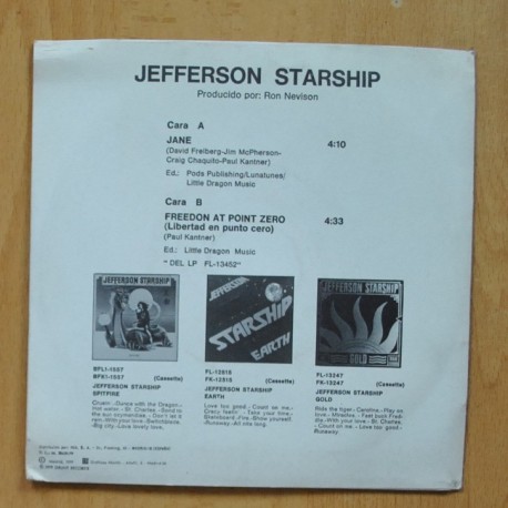 JEFFERSON STARSHIP - JANE / FREEDOM AT POINT ZERO - SINGLE