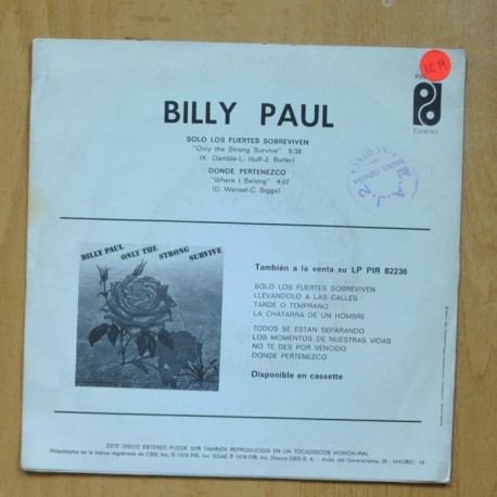 BILLY PAUL - SOLO LOS FUERTES SOBREVIVEN - SINGLE