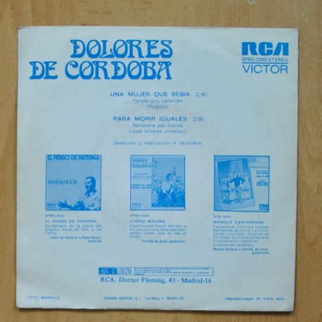 DOLORES DE CORDOBA - FANDANGOS VALIENTES / RANCHERA POR FIESTAS - SINGLE