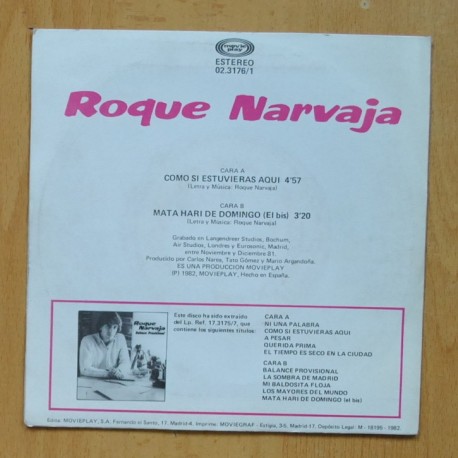 ROQUE NARVAJA - COMO SI ESTUVIERAS AQUI - SINGLE