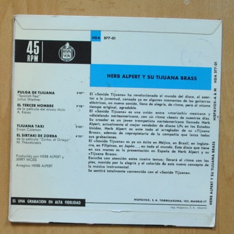HERB ALPERT AND THE TIJUANA BRASS - PULGA DE TIJUANA + 3 - EP
