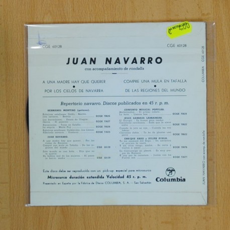 JUAN NAVARRO - A UNA MADRE HAY QUE QUERER + 3 - EP [DISCO DE VINILO]