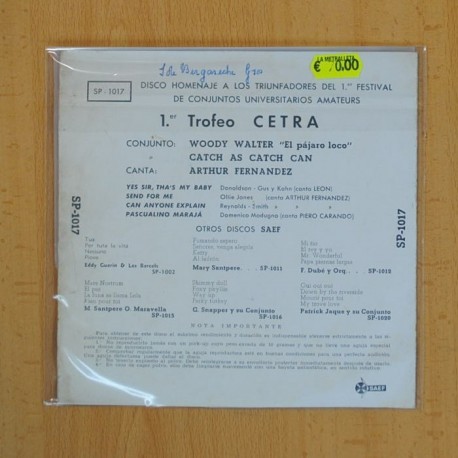 FESTIVAL CONJUNTOS UNIVERSITARIOS - CATCH AS CATCH CAN / WOODY WALTER / ARTHUR FERNANDEZ - SINGLE