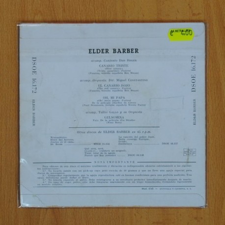 ELDER BARBER - CANARIO TRISTE + 3 - EP