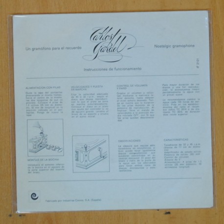 CARLOS GARDEL - UN GRAMOFONO PARA EL RECUERDO - SINGLE